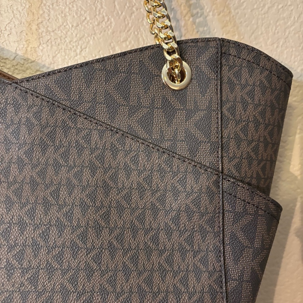 NWT Michael Kors Bag Jet Set Travel Large Chain Shoulder Tote Brown Gold Accents - Picture 10 of 16